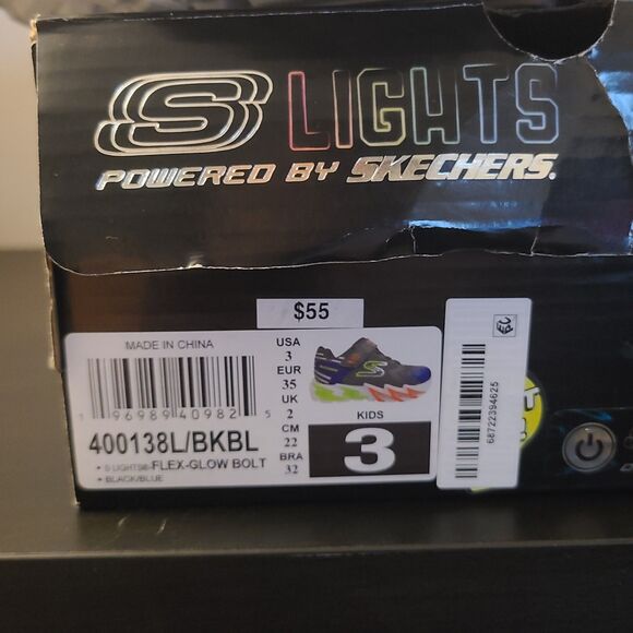 NEW Skechers Boys Size 3 Flex-Glow Bolt Light-Up Black & Blue Sneaker M3 NIB - Picture 9 of 9